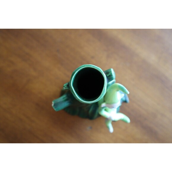 BROKEN Treasure Craft Vase Green Pixie Elf Sprite on Tree Vintage 1960s 5.7" - Picture 12 of 14